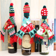 Hat and scarf set wine cover Xmas scarf crafts Bottle scarves Christmas tree Reindeer and Santa style fabric Holiday pary